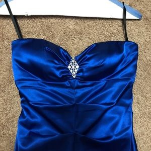 Metallic blue mermaid style prom dress